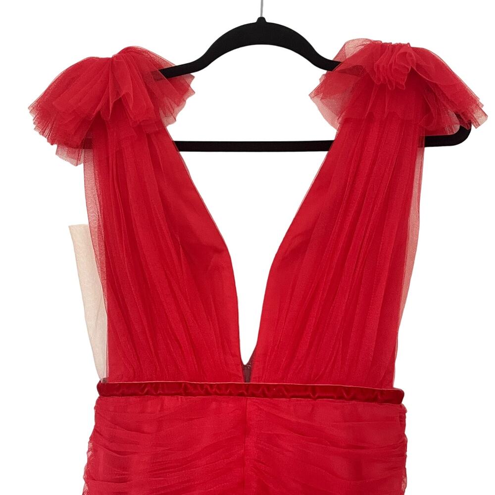 Elegant Red Mini Dress with Tulle Accents - Picture 3 of 11